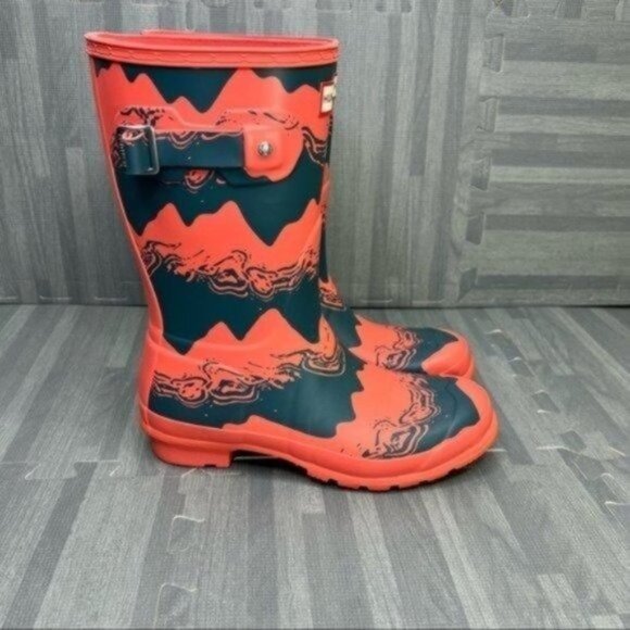 Hunter Original Short Rain Boots Pink Grey Storm Stripe  Women Size 8 - Picture 1 of 9